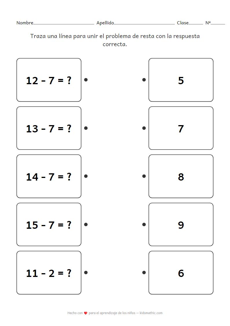 Hoja de trabajo de emparejamiento de restas de dos dígitos para jardín de infancia 3