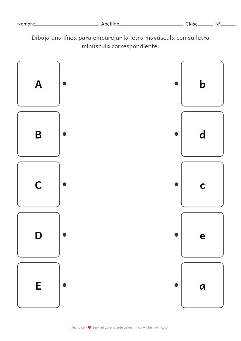 Hoja de trabajo de emparejamiento de letras mayúsculas y minúsculas para preescolar