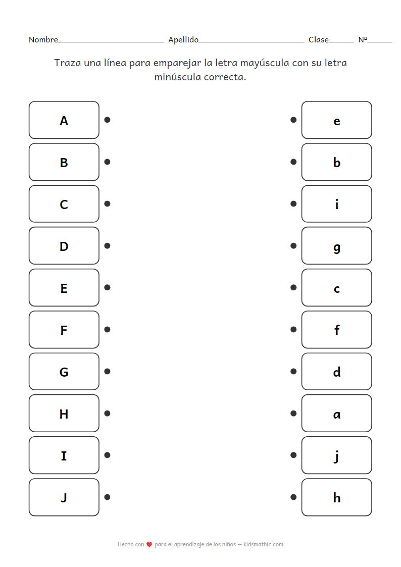 Hoja de Trabajo de Emparejamiento de Letras Mayúsculas y Minúsculas para Preescolares