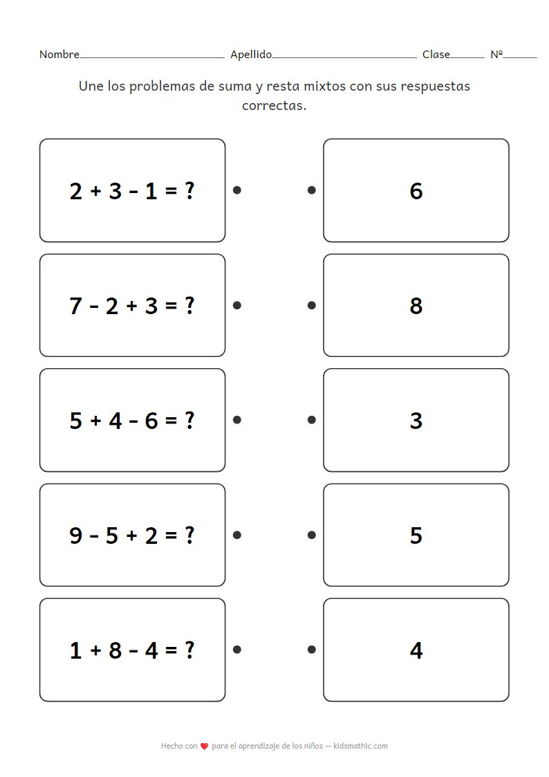 Ficha de Trabajo de Matemáticas Mixtas para Preescolar