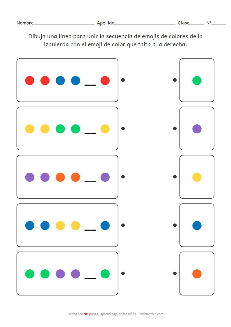 Faltan Emojis de Colores Patrón Hoja de Trabajo de Emparejamiento Preescolar