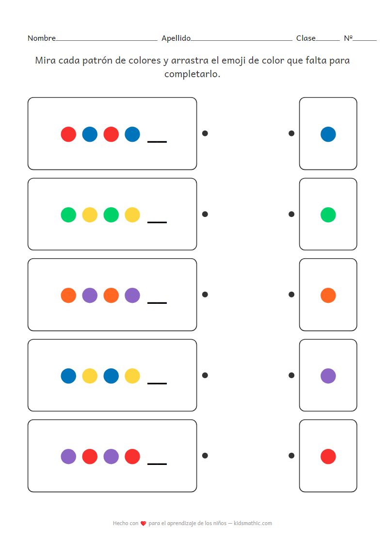 Hoja de Trabajo de Coincidencia de Patrones de Colores Faltantes para Preescolares