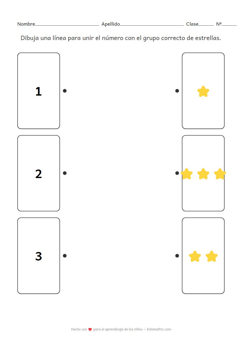 Hoja de Trabajo de Matemáticas para Preescolar: Une Números 1-3 con Estrellas