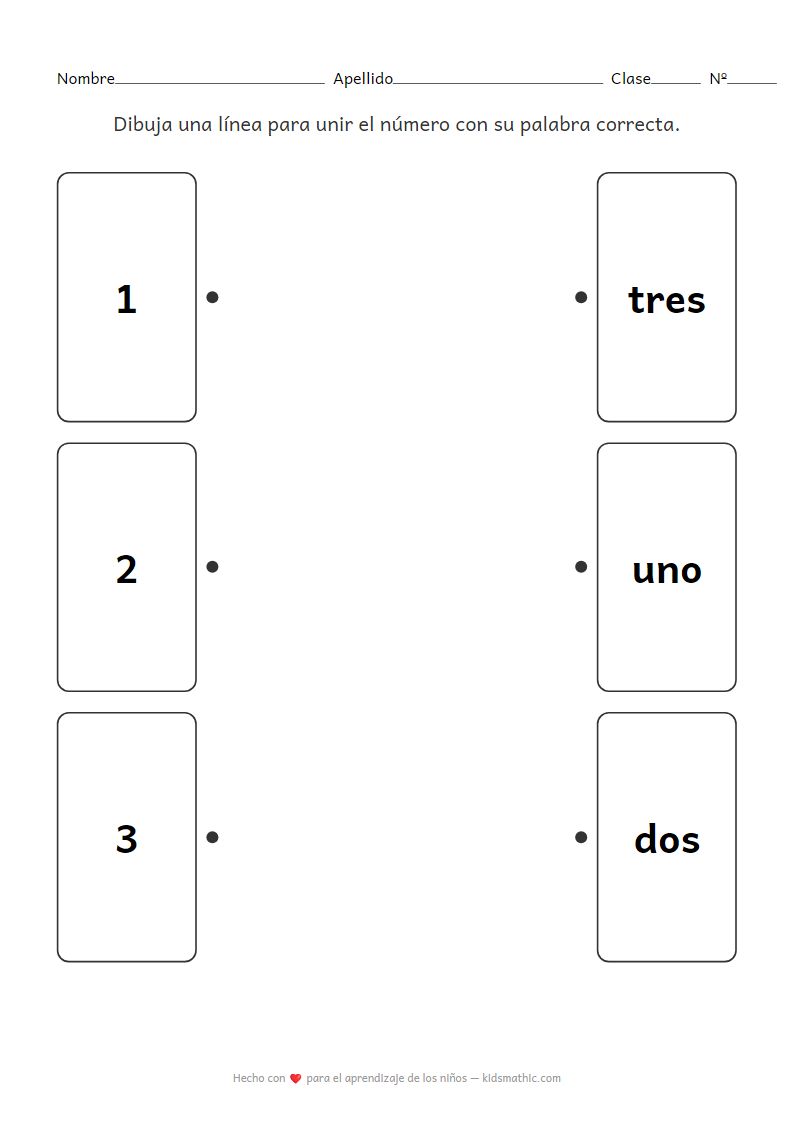 Hoja de trabajo de emparejamiento de números 1-3 para preescolares