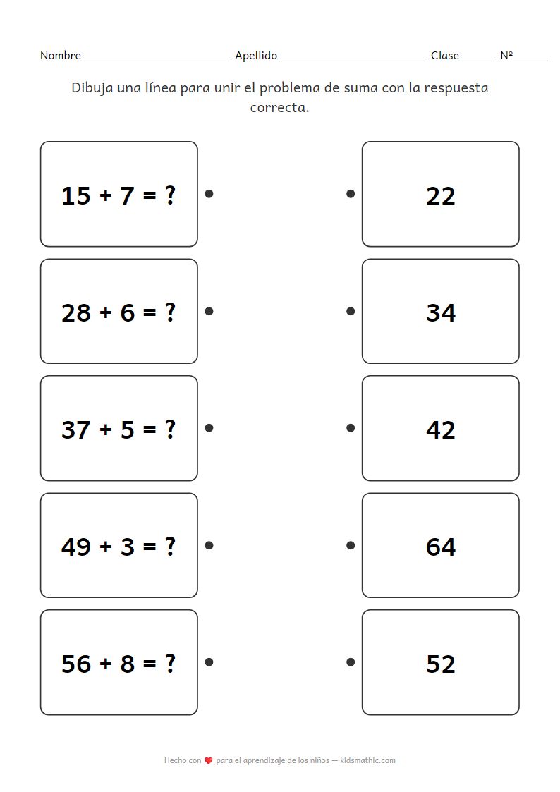 Hoja de Trabajo de Sumas para P1: 2 Dígitos + 1 Dígito