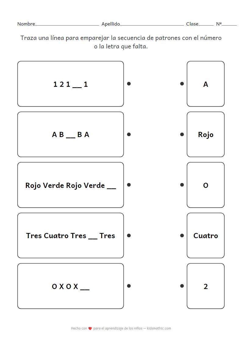 Hoja de Trabajo de Patrones y Números Faltantes para Niños de Primaria
