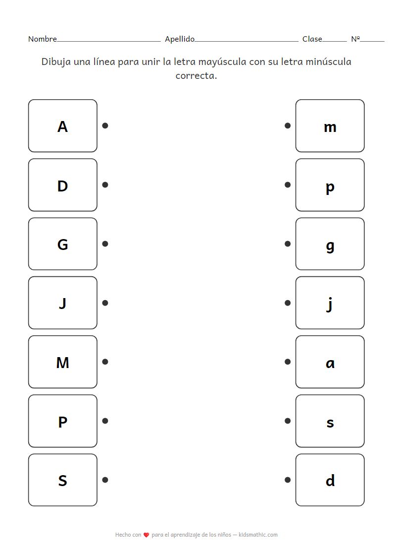 Hoja de trabajo de emparejamiento de letras mayúsculas y minúsculas para preescolares