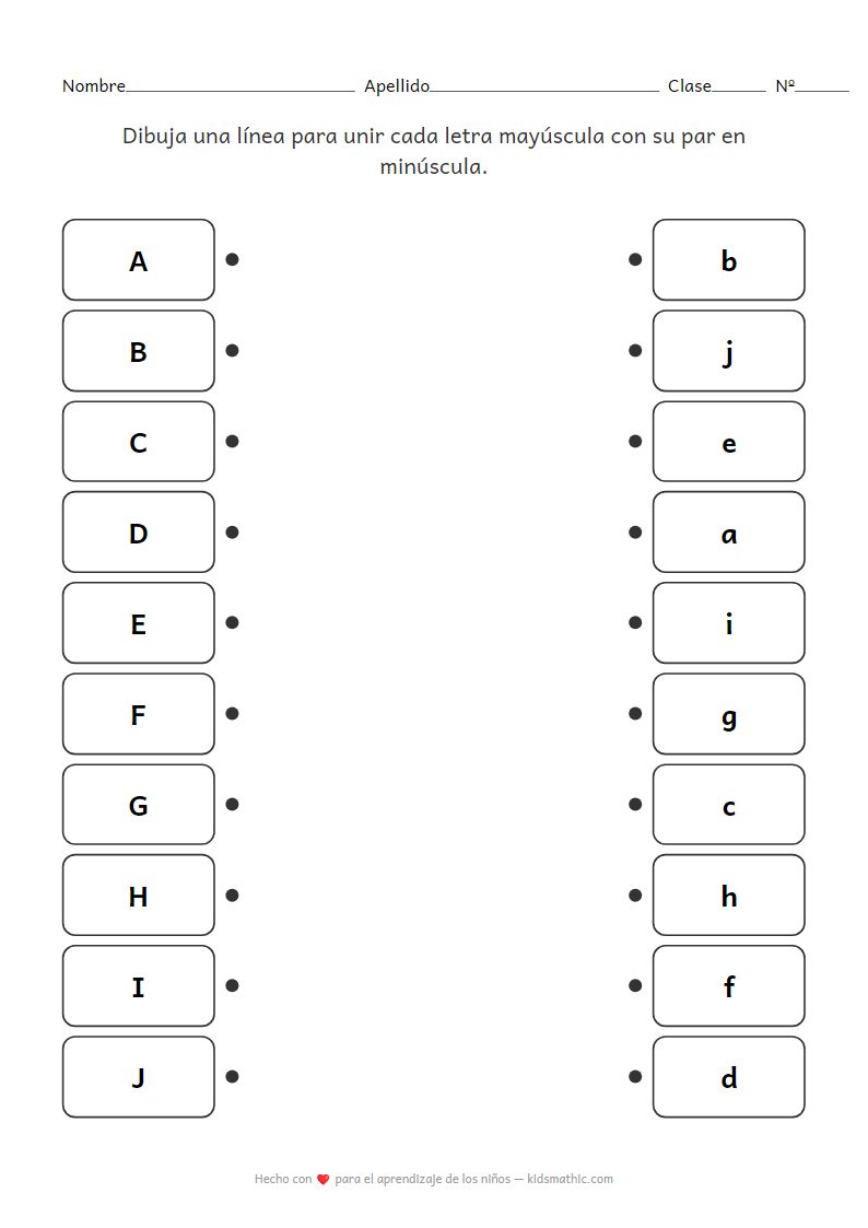 Hoja de Trabajo de Emparejamiento de Letras Mayúsculas y Minúsculas para Preescolar