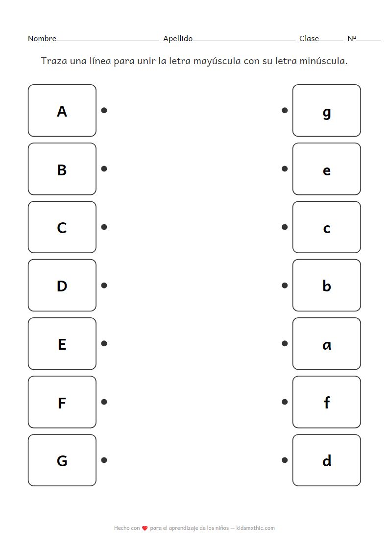Ficha de Unir Letras Mayúsculas y Minúsculas para Preescolar