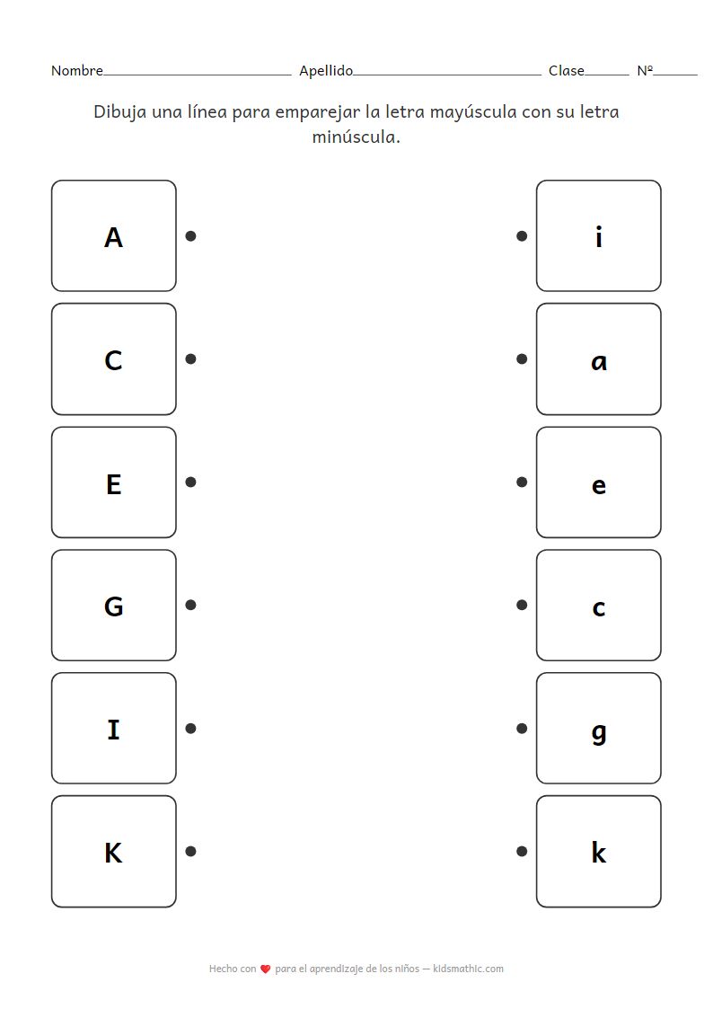 Hoja de Trabajo de Emparejamiento de Letras Mayúsculas y Minúsculas para Preescolar