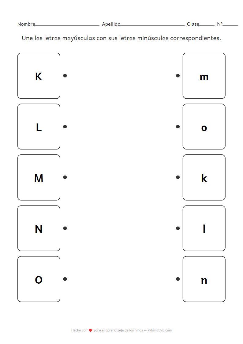Hoja de Trabajo para Niños de Preescolar: Emparejamiento de Letras Mayúsculas y Minúsculas K-O