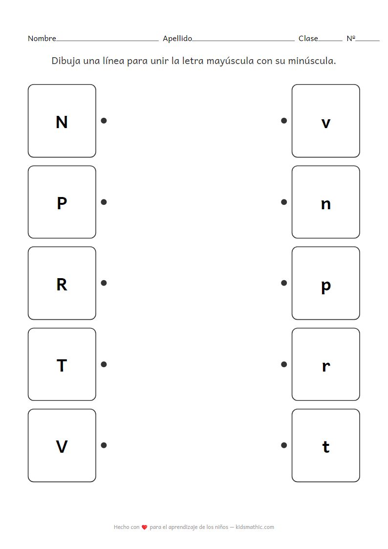 Ficha de Trabajo de Emparejamiento de Letras Mayúsculas y Minúsculas N-Z para Preescolares