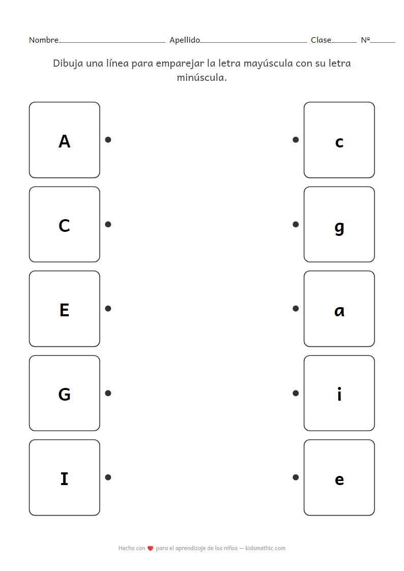 Ficha de Trabajo de Emparejamiento de Letras Mayúsculas y Minúsculas para Preescolares