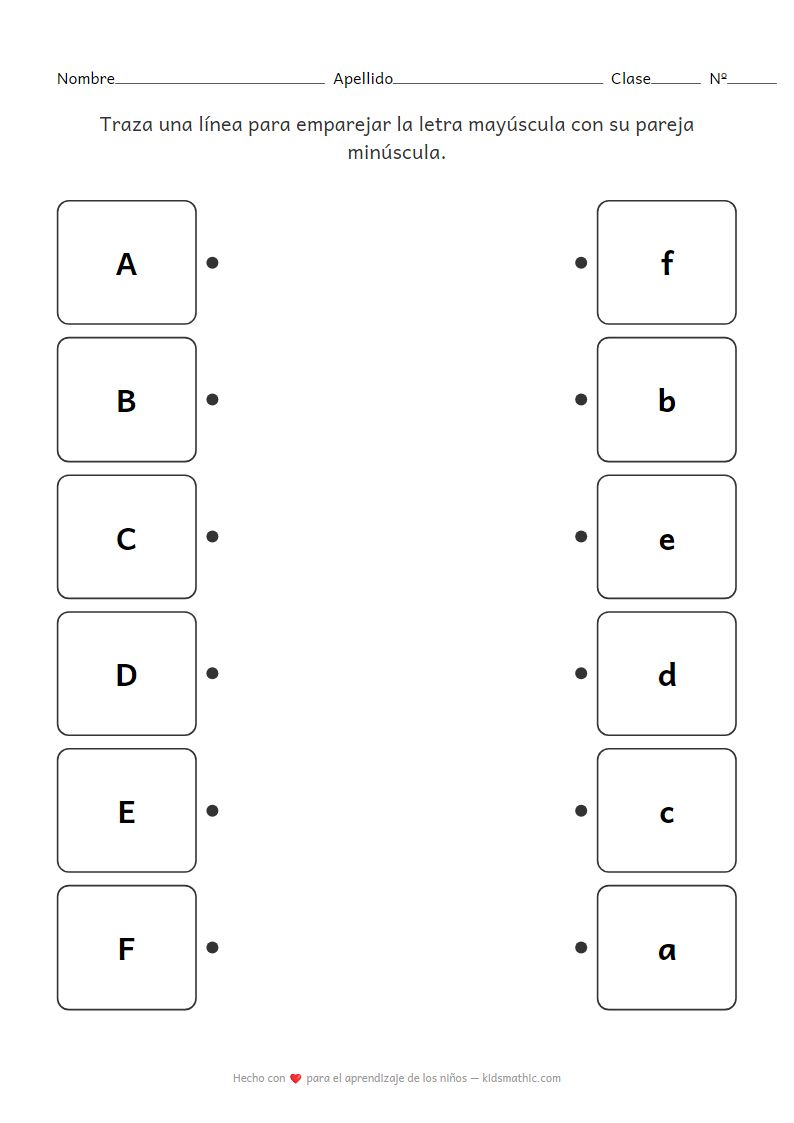 Hoja de Trabajo de Emparejamiento de Letras Mayúsculas y Minúsculas para Preescolares