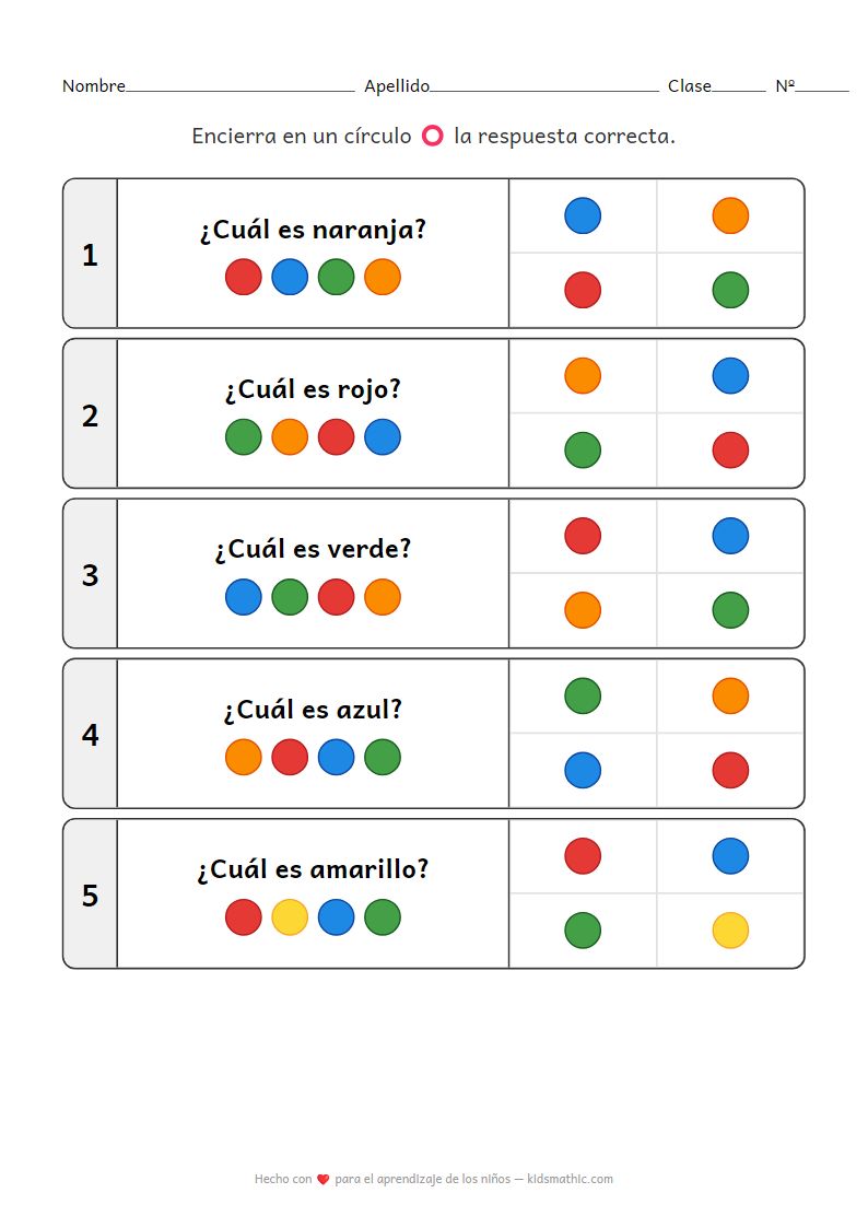Hoja de Trabajo de Coincidencia y Selección de Colores Básicos para Preescolares de 3-4 Años