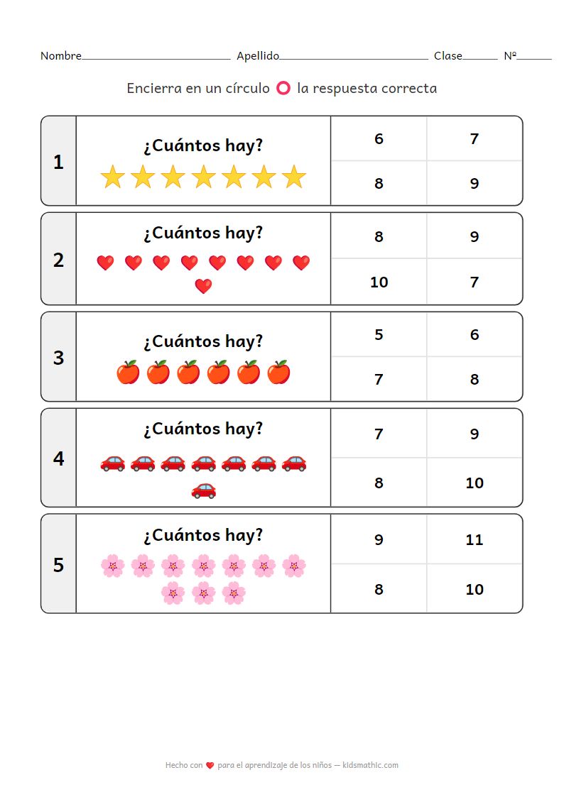 Hoja de trabajo de conteo de emojis para preescolar 2 (6-10)