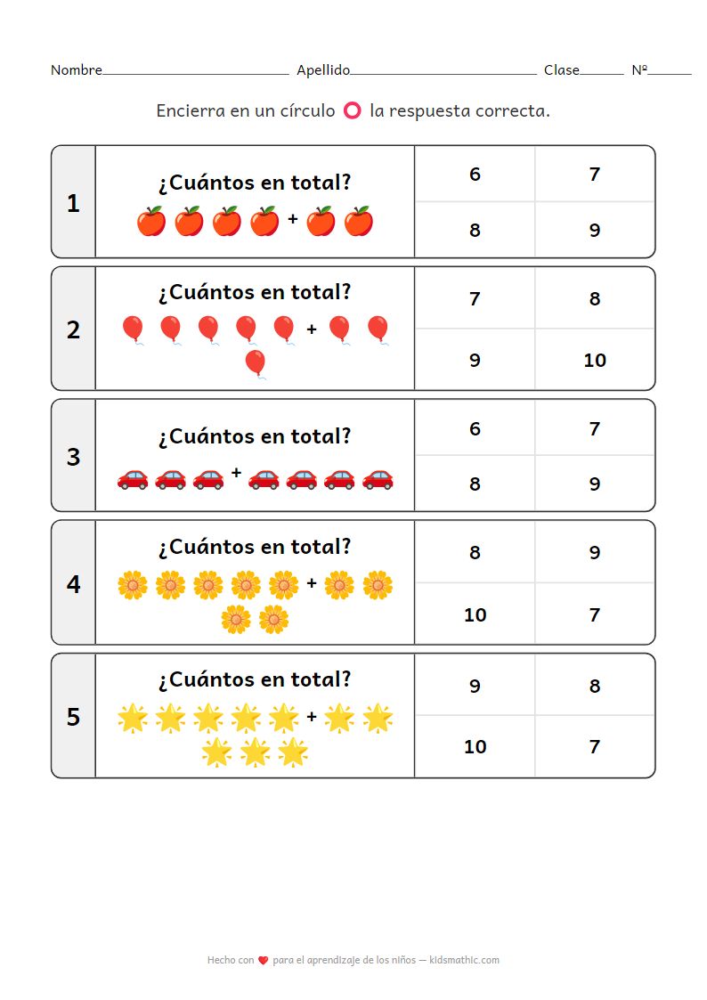 Hoja de trabajo de conteo para preescolares (6-10)