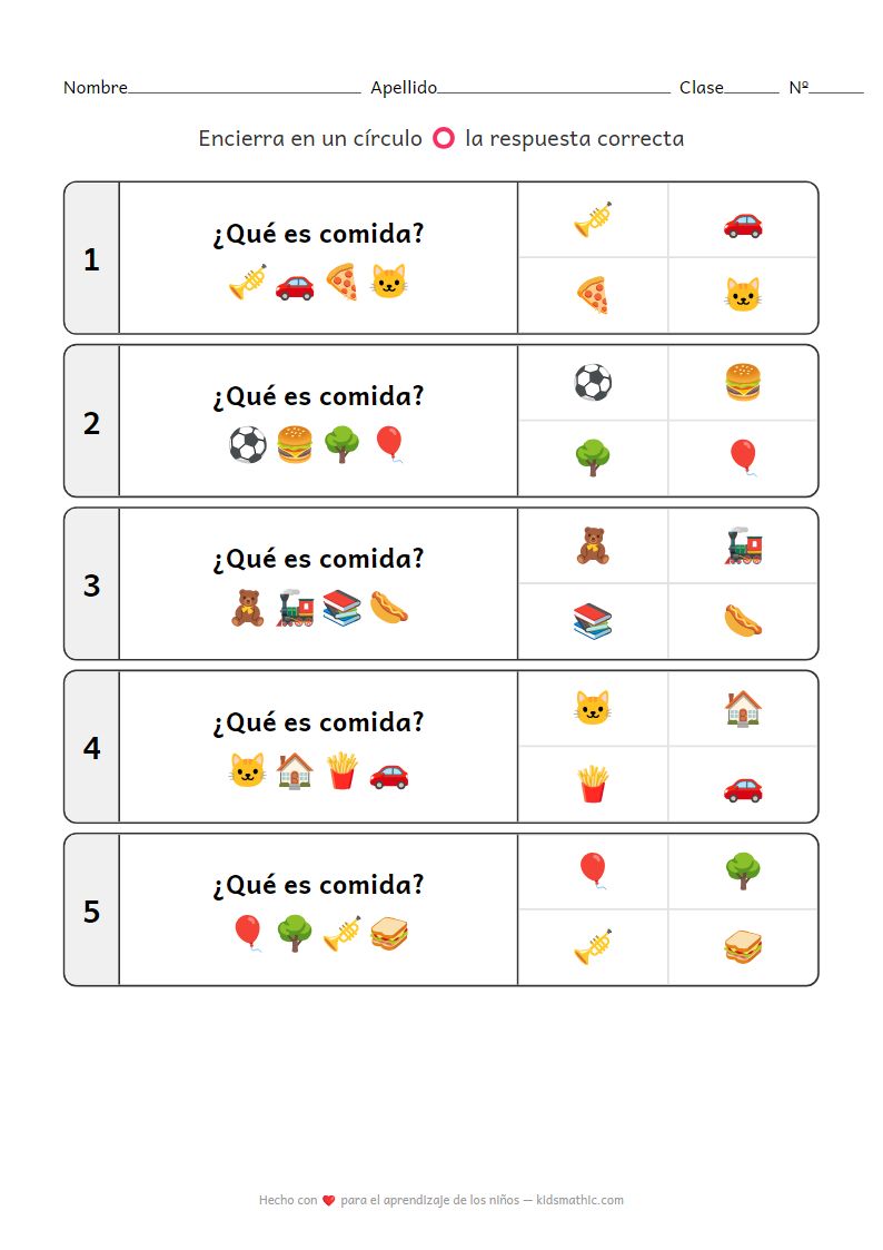 Hoja de Trabajo Divertida para Combinar Alimentos para Preescolares
