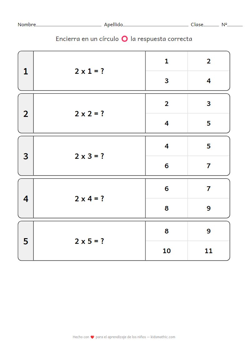 Hoja de Trabajo de Multiplicación: Tabla del 2 para Preescolar K3