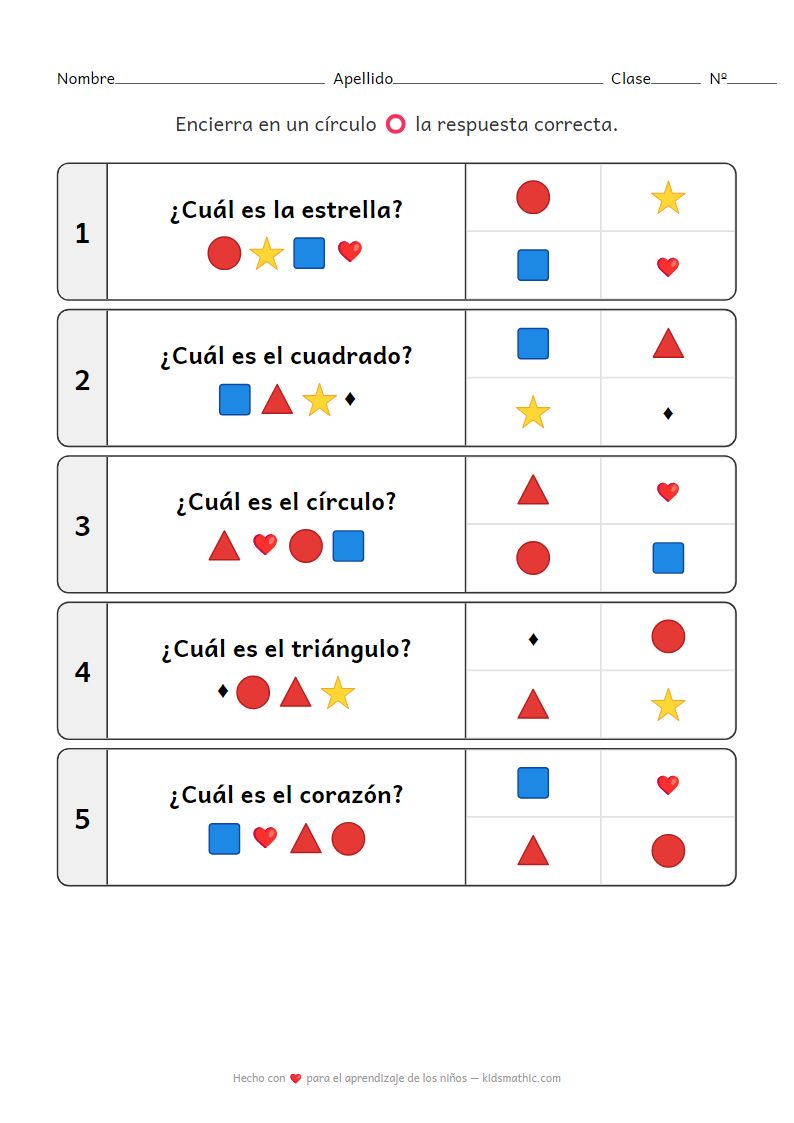 Hoja de trabajo de emparejamiento de formas para preescolares: Identificar formas básicas