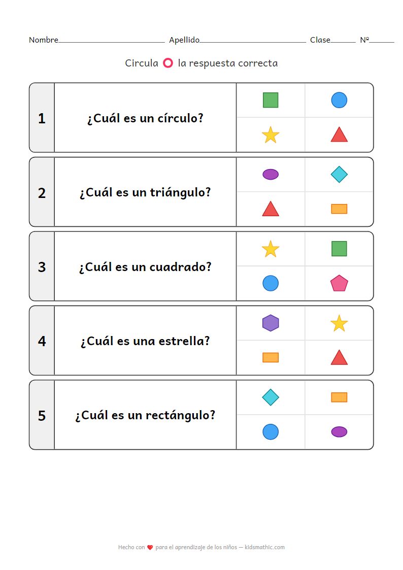 Hoja de Trabajo de Selección de Formas Geométricas para Preescolares