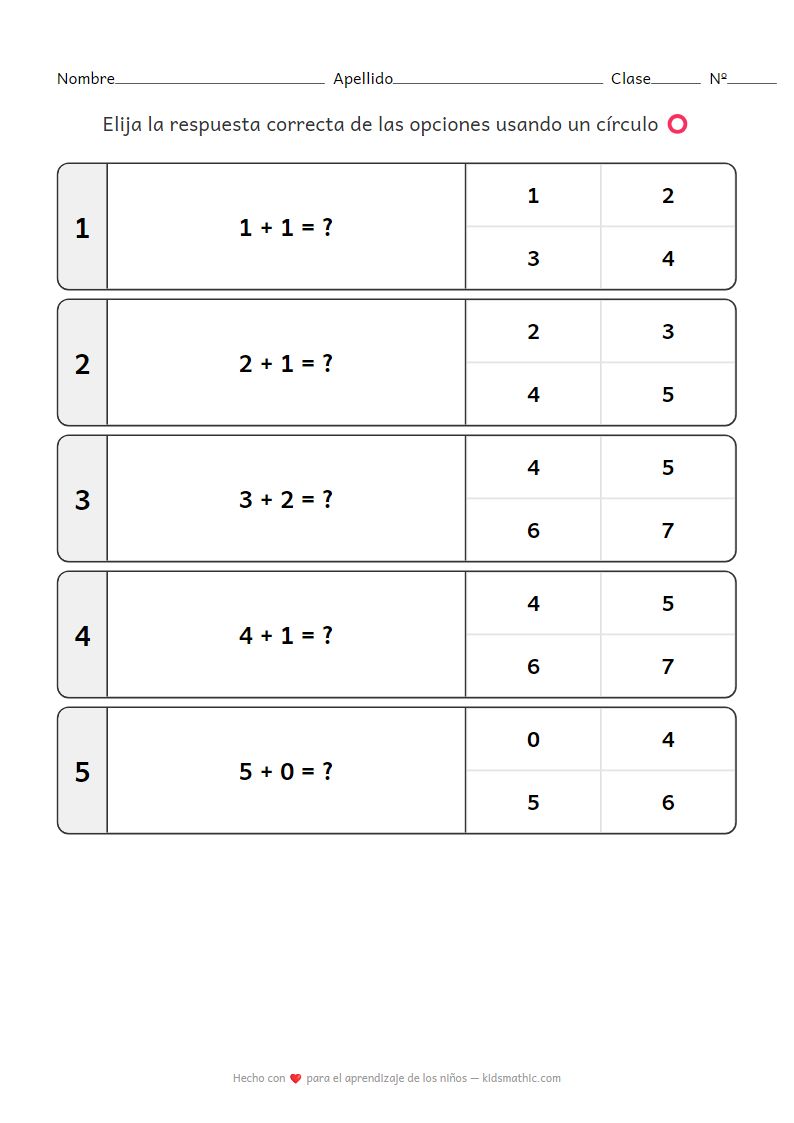 Hoja de trabajo de suma simple para niños de jardín de infantes