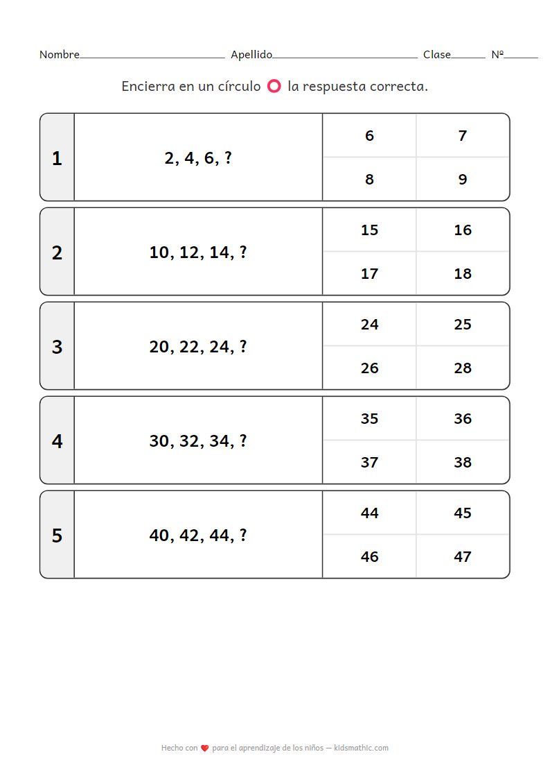 Hoja de trabajo de conteo salteado de 2 para jardín de infancia