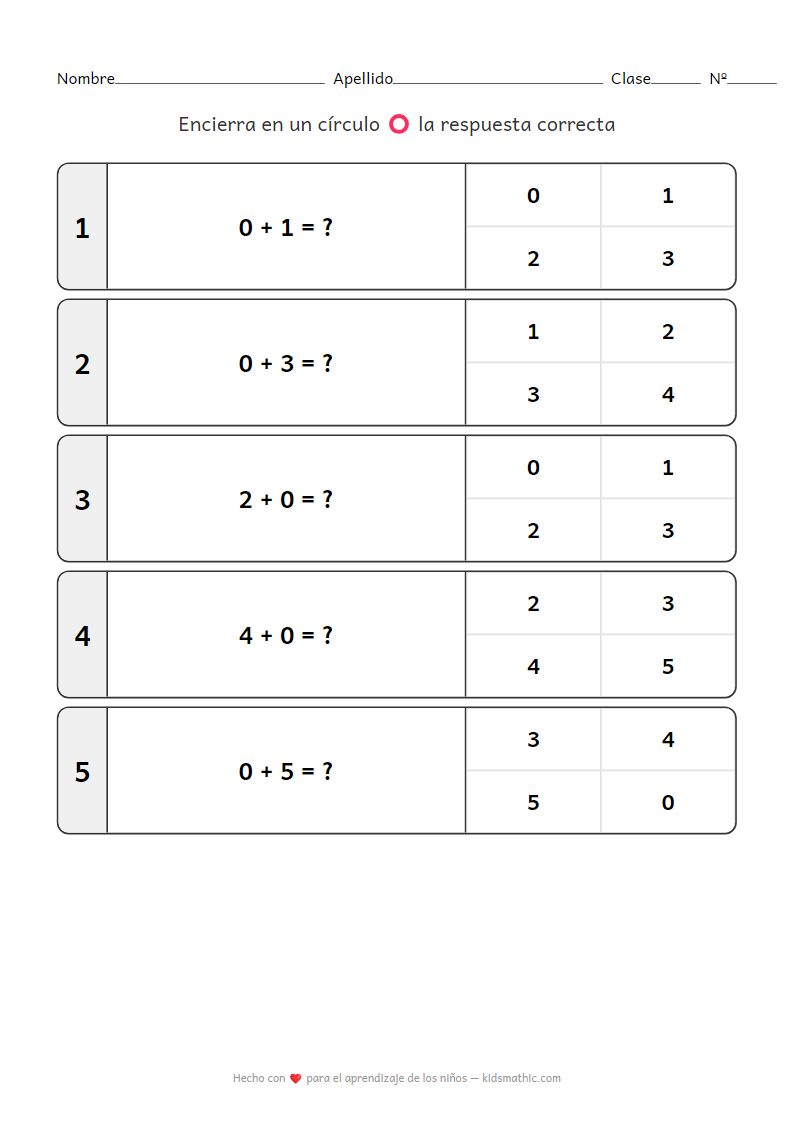 Hoja de Trabajo de Sumas con Cero para Preescolares: Conteo y Cálculo Sencillo