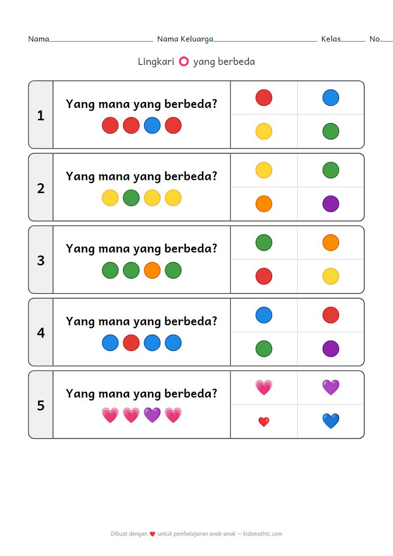 Lembar Kerja Warna: Cari yang Berbeda untuk Anak Prasekolah