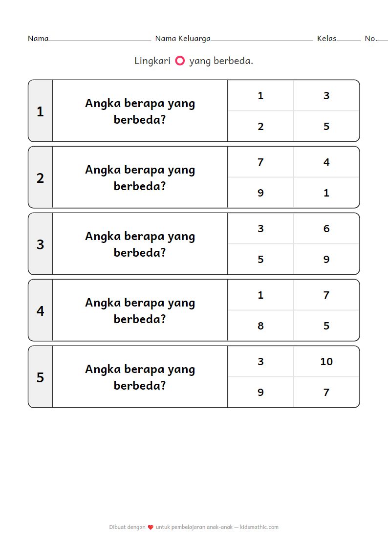 Lembar Kerja Angka Ganjil Genap: Temukan yang Berbeda untuk Anak Prasekolah