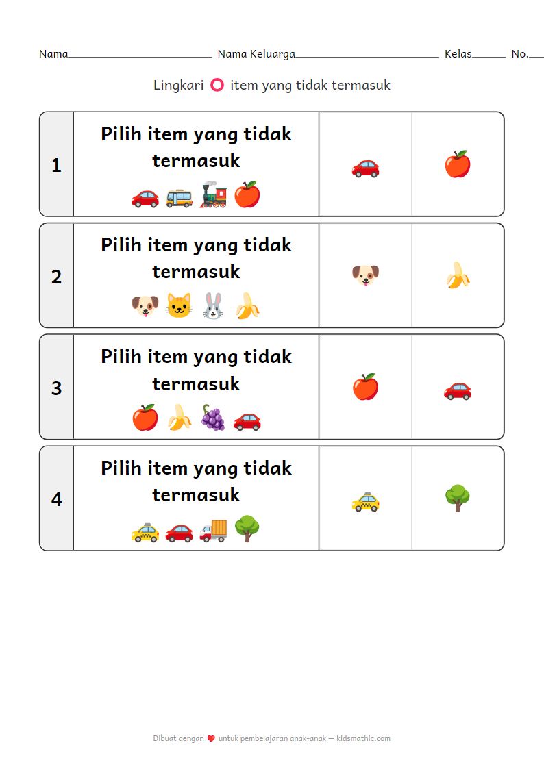 Lembar kerja Temukan yang berbeda untuk anak-anak