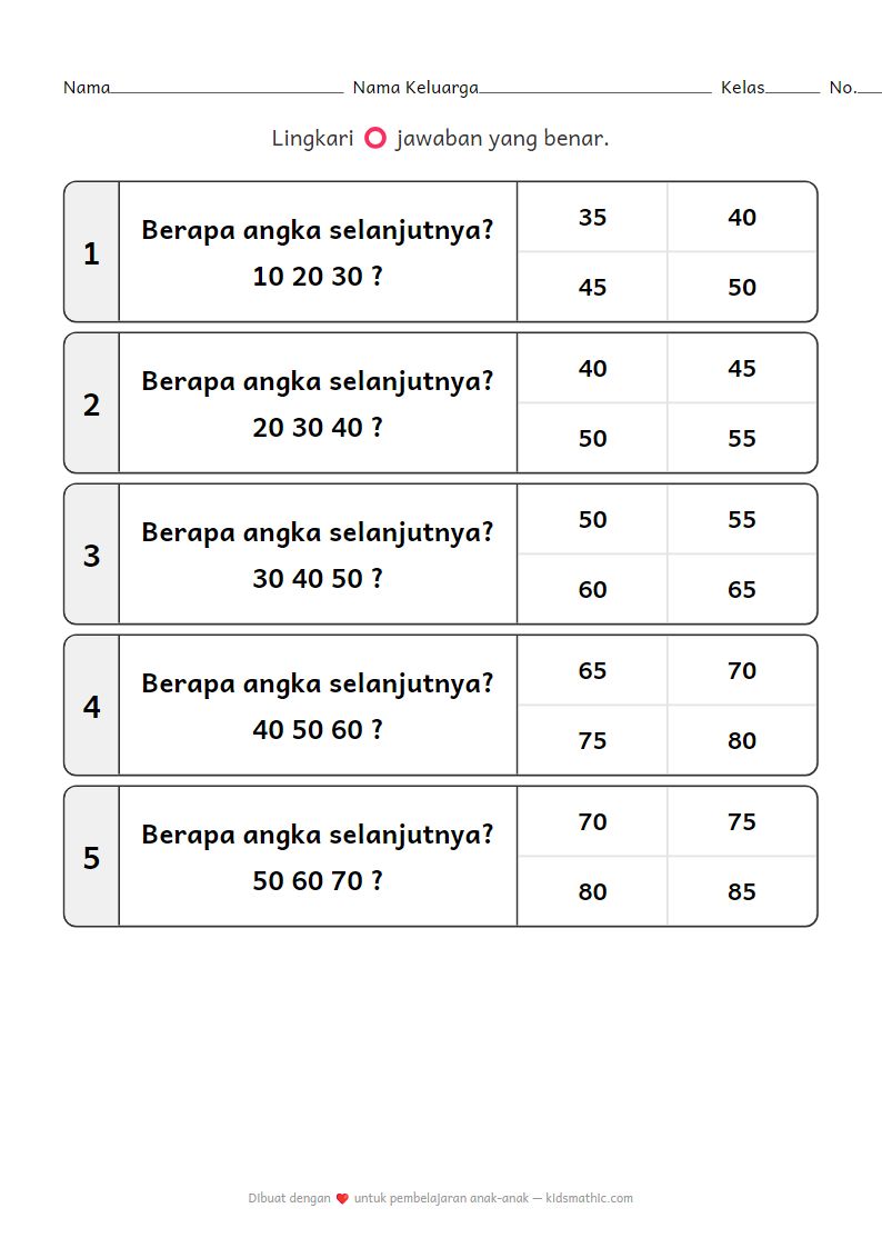 Lembar Kerja Berhitung Lompat 10 untuk TK K3