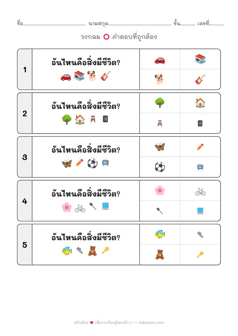 ใบงานจัดหมวดหมู่สิ่งมีชีวิต | เรียนรู้วิทยาศาสตร์สำหรับเด็กอนุบาล